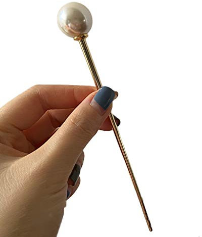 Montesy Bâton à cheveux en forme de boule d'imitation perle - Fourchette vintage en métal - Baguettes à cheveux - Épingles à cheveux pour femme - Porte-chignon décoratif - Accessoires de coiffure -