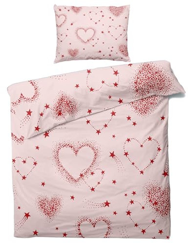 Générique Housse de Couette 140x200 Coeur - Parure de Lit 1 Personne Reversible Motif étoile Rose Fille avec Fermeture éclair - Ensemble de Literie en Microfibre Douce avec Taie d'oreiller B*-230