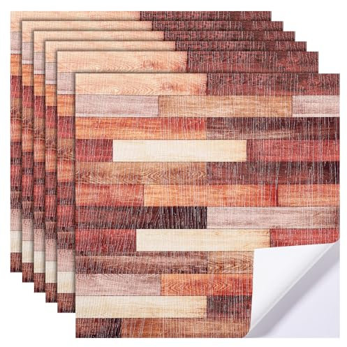 AHANDMAKER 6Pcs Self Adhesive Dollhouse Wallpaper Waterproof Striped Miniature Wall Stickers Wallpaper and Flooring Dollhouse Rugs 3.9X3.9