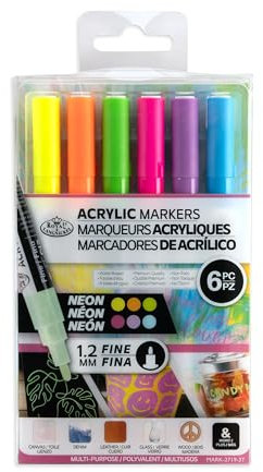 Royal & Langnickel 6 rotuladores de pintura acrílica para artistas de 1,2 mm, colores neón.