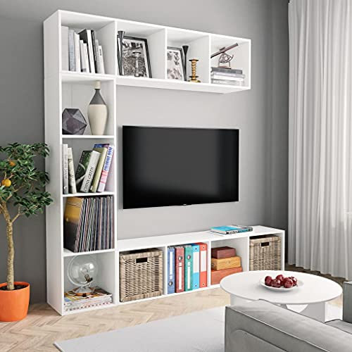 Gecheer Set Mobili Libreria/Porta TV,Moderno,Mobile per TV, 3 pz Bianco 180x30x180 cm R54