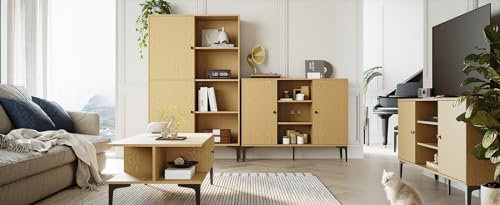 SONNI Wohnwände, Wohnschrank, Massivholzmöbel, Wohnzimmer Schrankwand, Mediawand, Wohnwand, Wohnzimmer Möbel Modern, 4er-Set enthalte TV Schrank, Couchtisch, Sideboard, Vitrine