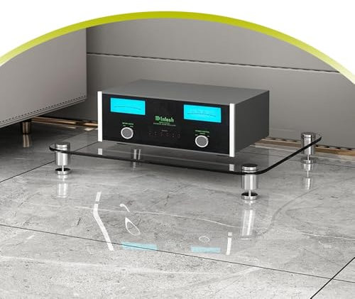 HAEKEBC 4-stöckiger Medienständer Aus Glas HiFi-Racks AV-Komponentenschrank Stereo-Rack Mit Regal Aus Gehärtetem Glas, Offene Medienablageregale Stereoschrank(8cm-3.1in)