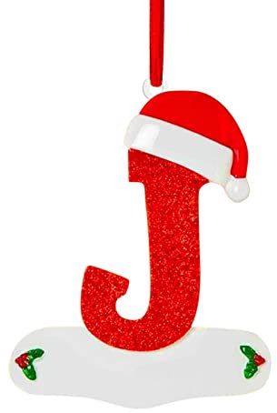 Christmas Initial with Red Hat Christmas Tree Ornaments Personalized DIY Christmas 26 Letters Ornaments Christmas Decoration Xmas Tree Hanging Decor