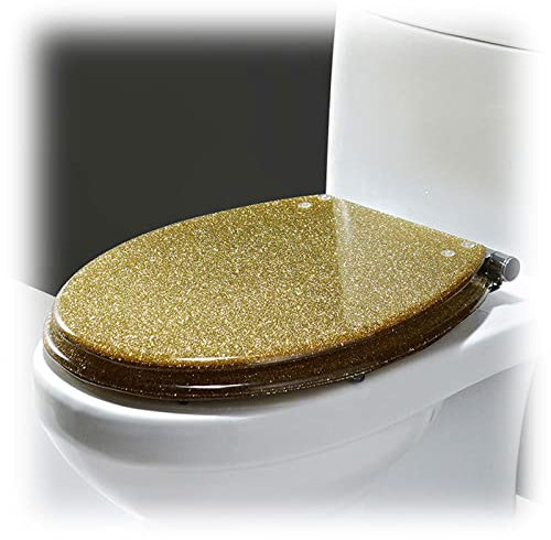 Lunette de toilette ovale à paillettes avec fermeture amortie et libération rapide, facile à nettoyer, siège en résine doré pailleté, taille unique