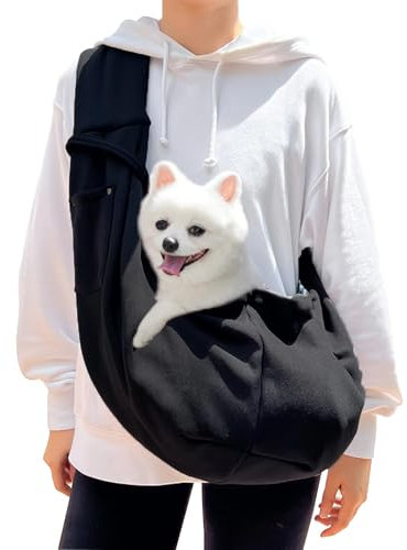 DEANKEJI Sac Transport Petit Chien, Charge 7,5kg Sac Chien Transport, Noir Porte Chien pour Petit Chien, avec Crochets et Poches Latérales, pour Emmener Animaux au Parc, Promenades, Magasins