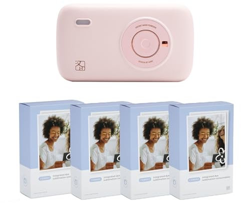 HPRT CP2100 Mini imprimante portable à sublimation thermique avec 90 feuilles de papier photo rose Imprimante photo mobile Bluetooth 5.0 sans fil 300 DPI