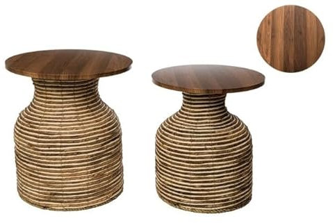 SET 2 MESAS FIBRAS TAPA MADERA
