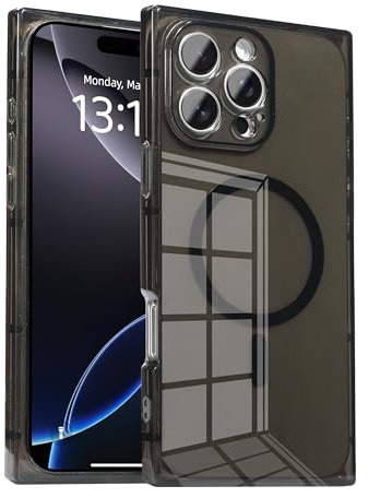 IAIYOXI Rectangle Edge Magnetic Clear Case for iPhone XR, Compatible with MagSafe, Full Camera Protection & Reinforced Corners, Thin Slim Shockproof TPU Phone Cover for Women Girls, Black