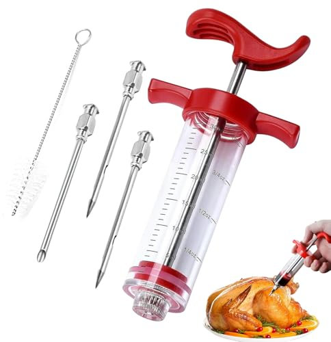 Plastic Meat Injector Syringe Kit – 30ml Marinade Injector with 3 Needles and 1 Brush for Flavor Infusion – Ideal for Poultry, Beef, Pork, and More