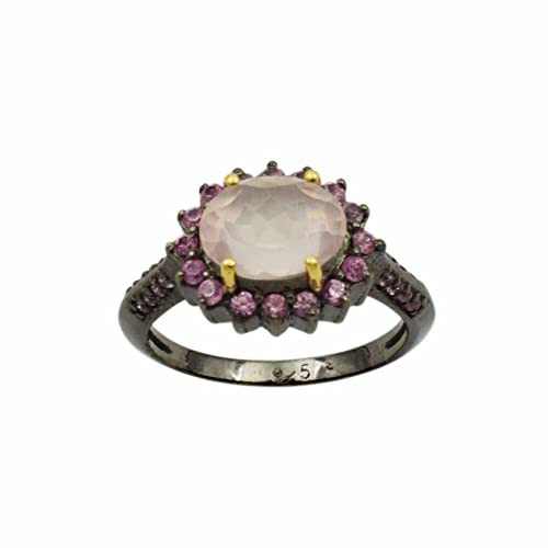 Bague en argent sterling 925 fabriquée à la main avec saphir rose pour femme, bague de fiançailles d'anniversaire, anniversaire de mariage, S 1/2, Pierre précieuse., Quartz rose, saphir rose