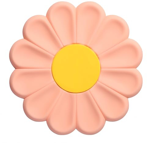 Gänseblümchen Untersetzer für heiße Töpfe und Gerichte,17cm runde Flexible Silikon-Topfhalter, Anti-Rutsch, hitzebeständige Matte, kreative heiße Untersetzer für die Küche (Rosa)