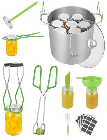 VEVOR Kit de démarrage pour Mise en Conserve, 9 pcs, kit de Mise en Conserve en Acier INOX pour débutants, avec marmite, Grille, Couvercle, Entonnoir, Pinces, lève-Bocal, clé, Baguette magnétique