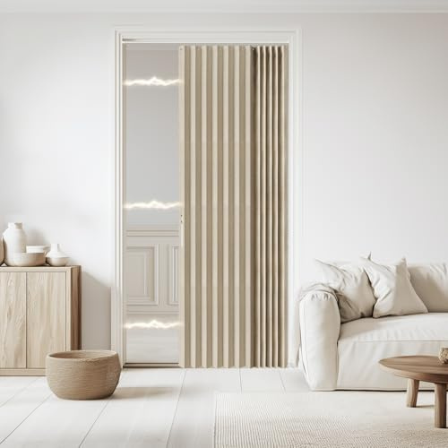 Jilron Akkordean-Türvorhang, 100% Verdunkelung, faltbar, magnetische Türvorhänge, Leinen-Stil, Schranktüren, für Raumteiler, Sichtschutz (B 52 x L 78 cm, Beige, 1 Panel)