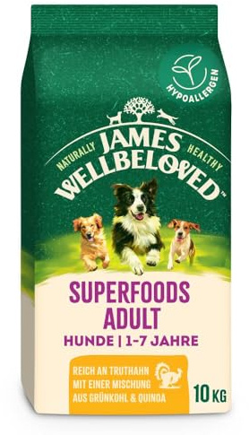JAMES WELLBELOVED Superfoods 10kg Hund Trockenfutter Truthahn mit Einer Mischung aus Grünkohl und Quinoa
