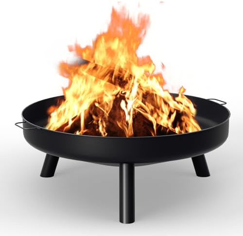 Jaxguom Braciere 80 cm, braciere da giardino con manici e gambe rimovibili, braciere in acciaio inox, portabilità per campeggio, falò