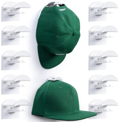 Cap Halterung Wand 10er Set Weiß Hut, Basecap, Coat, Hanger Aufbewahrung Wandhalter 2 Montageoptionen Selbstklebend Ohne Bohren oder mit Schrauben – Starker Halt & Modernes Design Hooks Wand Holder