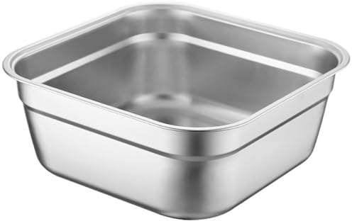 Dish Tub for Kitchen Sink 12 Inch Square Stainless Steel Wash Basin with Smooth Edge, Stackable Mixing Bowl for Vegetables, Fruits, and Dish Cleaning
