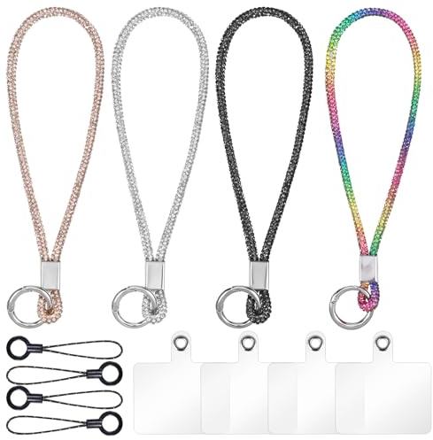 Tucnoeu 4pcs Wasserdiamant Handykette Glitzer - Handy Kette Kurz - Handykette Kurz Perlen | Für Frauen und Männer