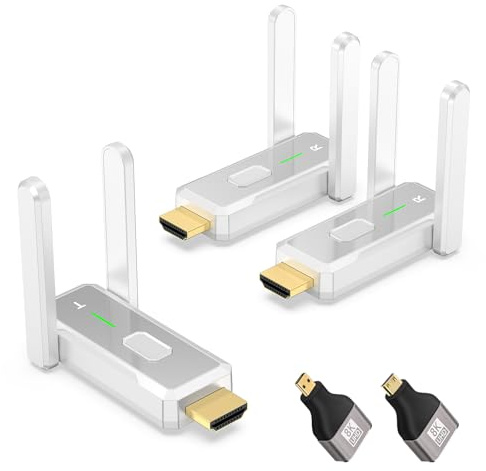 HDMI Wireless Sender und 2 Empfänger, 150m Reichweite Drahtlos HDMI, 2,4G/5G, 1080P@60Hz Dual-Band für Streaming, Konferenzen von PC zu TVs/Monitoren/Projektoren, Plug and Play