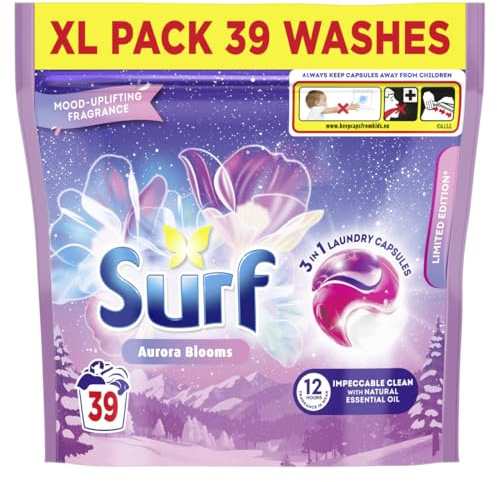Surf 3 in 1 Aurora Blooms with a mood-uplifting 12-hour in-wear fragrance Laundry Capsules Impeccable clean with natural essential oil 39 washes - Multipack of 3