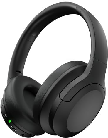 Active Noise Cancelling Headphones, Wireless Over Ear Bluetooth Headphones, 100H Play Time Bluetooth Headphone with Microphone, Lightweight and Foldable Comfortable Deep Bass for Work, Gym, Black