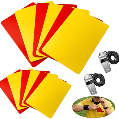 Icyowls 14 Pezzi Cartellini Arbitro Calcio in PVC, cartellini segnaletici Piatti Gialli e Rossi in plastica con fischietti, Set Leggero per Partite, Allenamento e competizioni Sportive