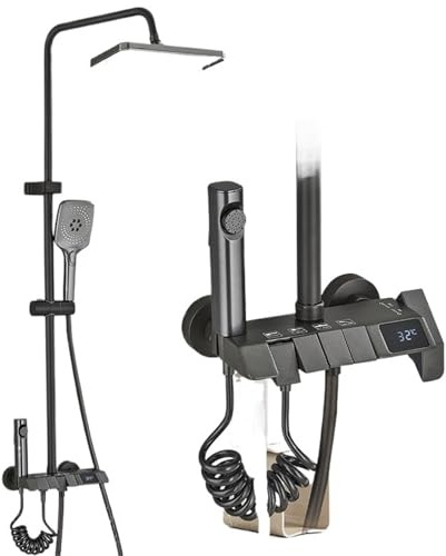 Duscharmatur-Set, Schwarz, Digitalanzeige, Piano-Regen-Mischbatterie, grau, Bidet-Dusche (Gun Grey Display)