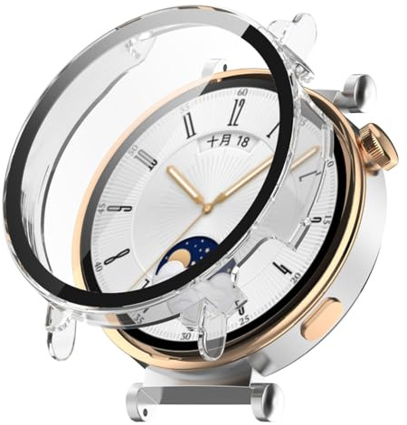 Techsuit für Huawei Watch GT 4 41mm Hülle und Displayschutz mit Gehärtetem Glas, HD Klarheit, Volle Abdeckung, Kratzschutz, Schlankes Design, Defense360 Pro, Transparent