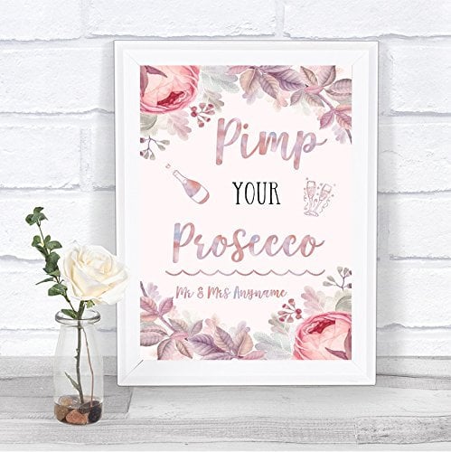 Blush Rose Gold & Lilac Pimp Your Prosecco Personalised Wedding Sign Print