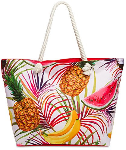 Caspar TS1055 große Damen XXL Strandtasche mit bunten Hawaii Motiven, Farbe:rot/Südfrüchte, Größe:One Size