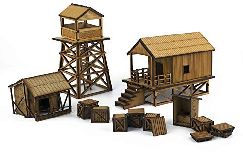 War World Gaming Jungle Warfare MDF Militär Ausgangslager - 28mm Heroisch Pazifisch Tabletop Gelände Modellbau Modell Militär Diorama Dschungel Militärbasis