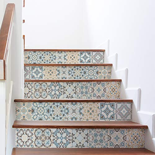 Ambiance Sticker col-stairs-ROS-A931_30x105x2 Fliesenaufkleber für Treppen, Vinyl, Stilvolle Ornamente, 4 bandes de 15 x 105 cm, 2