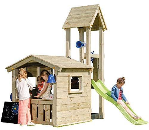 MASGAMES | Parque Infantil Torre Lookout M | Casita con Torre anexa y tobogán a 90 cm de Altura | Anclajes incluidos | Uso doméstico |