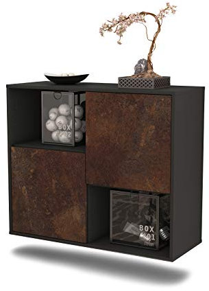 Dekati Sideboard Modesto hängend (92x77x35cm) Korpus anthrazit matt - Front rostigen Industrie-Design - Push to Open