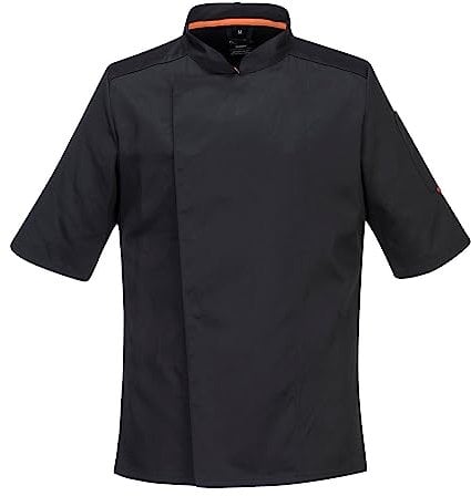 Portwest C738 Men's Mesh Air Pro Chef Jacket - Slim Fit Short Sleeve Workwear Black, 3X-Large