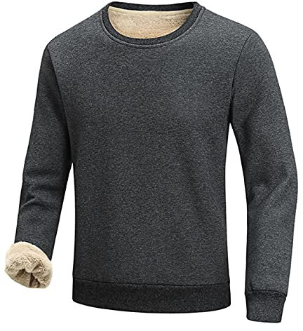 Gihuo Herren Warm Crewneck Sherpa Lined Fleece Sweatshirt Pullover Tops, GRAU, Small