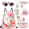 Hifot 18PCS Einhorn Kordelzug Rucksack Schmuck Set für Mädchen, Geschenktütchen Partytüten Sonnenbrille Make-up Tasche Halskette Schlüsselanhänger Armband für Kinder Party Geburtstag