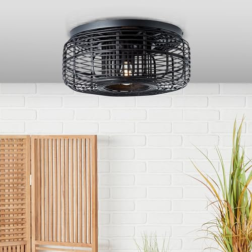 Deckenleuchte, Bambus Deckenlampe dimmbar, Ø 45cm, E27 Fassung für max. 40 Watt Leuchtmittel, Metall/Bambus - Schwarz