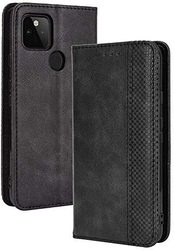 TANYO Leder Folio Hülle für Google Pixel 4A 5G (Not for 4G Version), Premium Flip Wallet Tasche mit Kartensteckplätzen, PU/TPU Lederhülle Handyhülle Schutzhülle - Schwarz