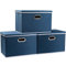 Prandom Large Foldable Storage Boxes with Lid,Linen Fabric Decorative Storage Box,Organizer Containers,For Bedroom,Closet Office,Living Room,45x30x30cm,Royal Blue[3-Pack]