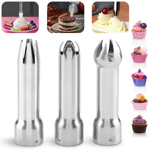 Stainless Steel Whipped Cream Dispenser Tips, 3pcs Cream Whipper Nozzles Cake Decorating Nozzles Dispenser Replacement Parts for Dessert Decoration, Cake Decorating