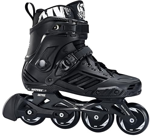 SKTYEE Inline-skridskor för kvinnor och män, fitness inline-hastighetsskridskor vuxna, bekväma och andningsbara rullskridskor med tvättbart foder, svart (Storlek: Män 9/kvinnor 10,5)