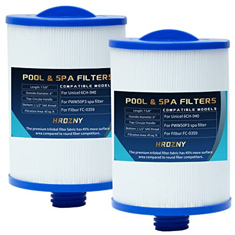 Hrozny Spa Filterkartusche Ersatz für Unicel 6CH-940, Whirlpool Filter kompatibel für PWW50P3,für Filbur FC-0359, für Waterway Plastics 817-0050,Einschraub-Spa Filterkartusche,2 Stück