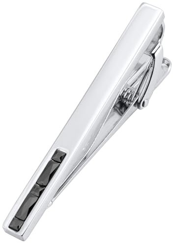 Jonwo Silber/Vergoldet Krawattennadeln aus Kristall für Herren In Geschenkbox 5cm Herren Krawattenklammern Tie Clip Krawatte Geschäft Jubiläum Geschenk Hochzeit (Silber Schwarz Kristall)