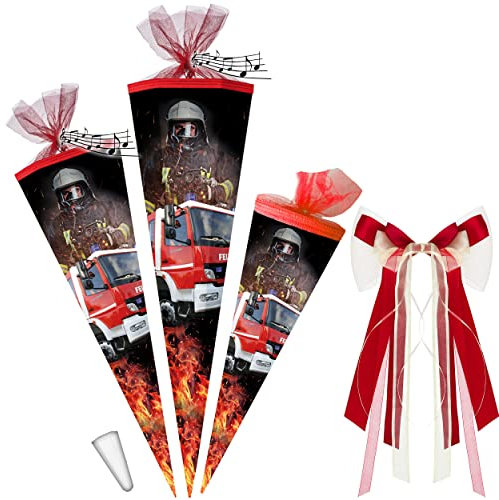 alles-meine.de GmbH mit Geräusch & Sound Modul ! Schultüte - Feuerwehr & Feuerwehrmann 70-85 cm Größe wählbar Zubehör - passende kleine Deko Schultüten - Zuckertüte - T..