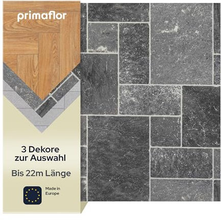 Primaflor PVC Bodenbelag Meterware - AKUSTIK-TEX, Fliese Römischer Verband 979D, 2,00m x 1,50m, Vinyl-Boden in Holzoptik für Küche, Wohn- & Badezimmer, Hochwertige Auslegware, Anti-Rutsch Oberfläche
