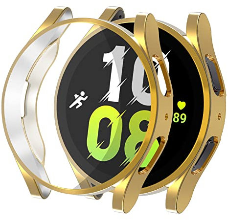 Schutzhülle Kompatibel mit Samsung Galaxy Watch 5 Bluetooth 40mm 44mm/LTE 44mm, Vollständige Abdeckung Weiche TPU Cover Case, HD Bruchsicherer Displayschutz, Gold 40mm