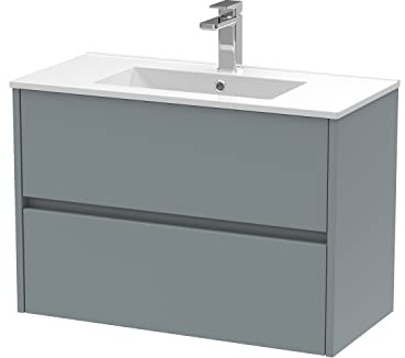 Hudson Reed HAV2306B Havana Wall Hung 2 Drawer Vanity Unit & Minimalist Ceramic Basin, 800mm, Matt Coastal Grey