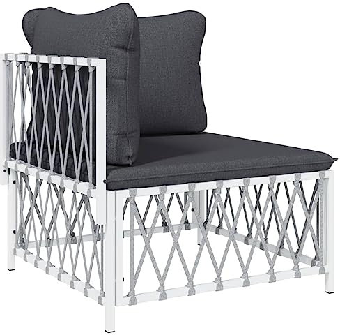 vidaXL Garten Ecksofa, Gartensofa mit Kissen Stahlrahmen, Modular Lounge Sofa für Garten Terrasse, Gartenmöbel Loungemöbel, Weiß Gewebe